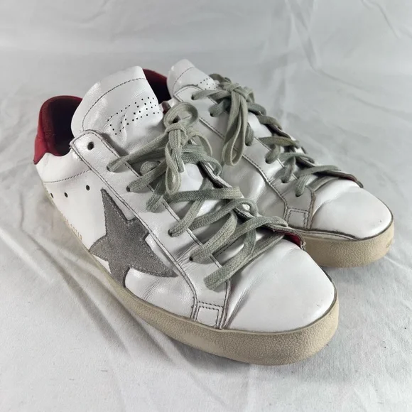GOLDEN GOOSE GGDB White Red Leather Super Star Sneakers Marked as 41 11US Unisex